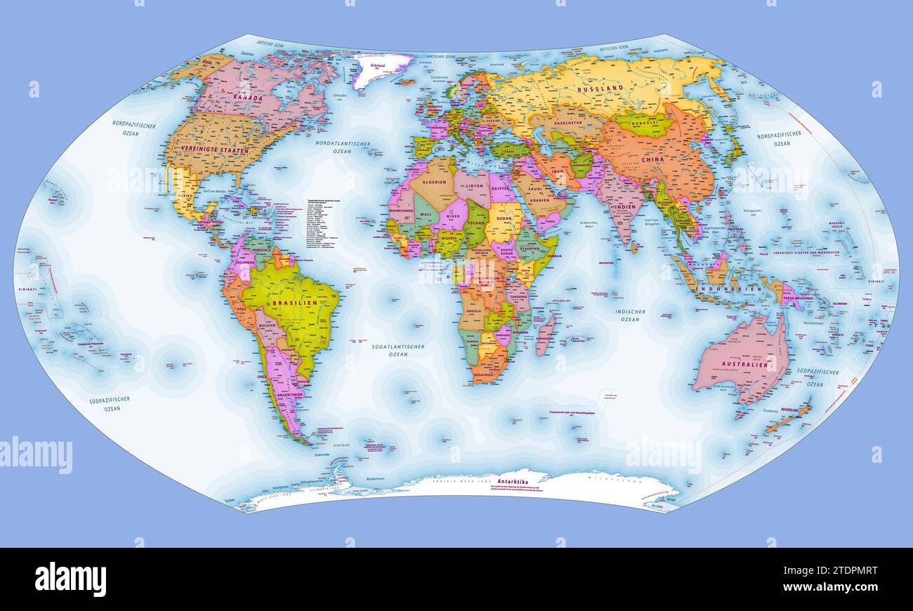German language political world map Wagner VII projection Stock Vector
