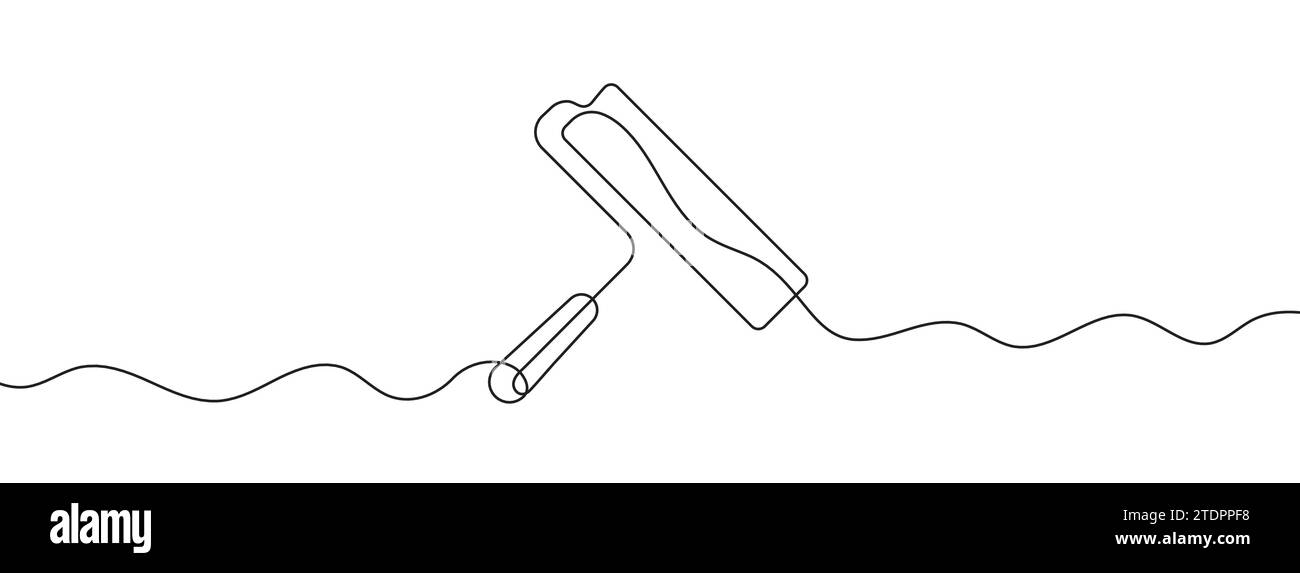 Continuous editable line drawing of paint roller. One line drawing ...