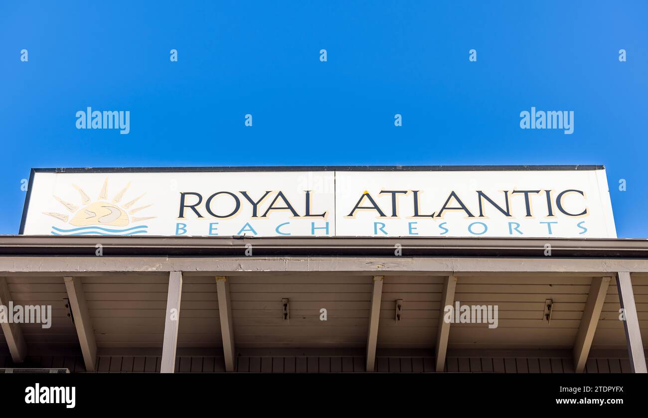 detail image of the sign at royal atlantic beach resort Stock Photo