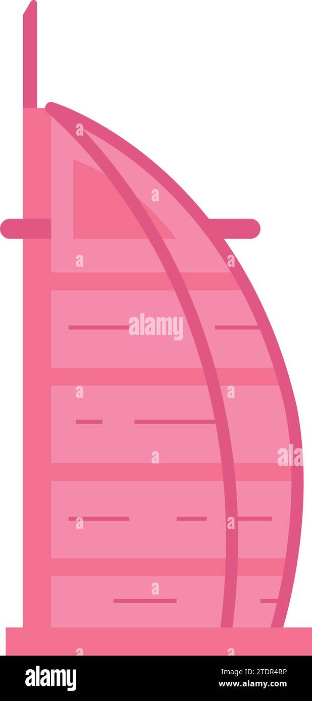 Simple pink flat drawing of the BURJ AL ARAB, DUBAI Stock Vector