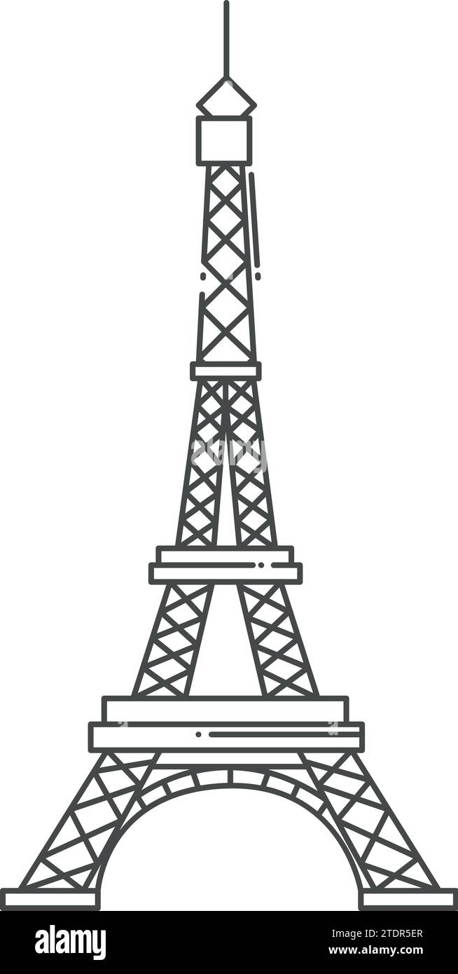 Simple black outline drawing of the EIFFEL TOWER, PARIS Stock Vector