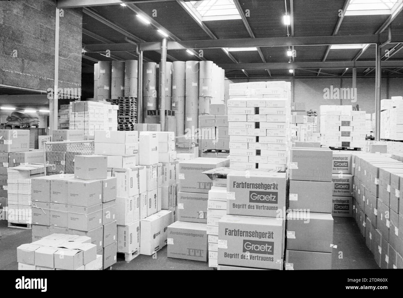 Warehouse fa. Overdorp IJmuiden, Warehouses, Transport, transport companies, IJmuiden, The Netherlands, 18-03-1981, Whizgle News from the Past, Tailored for the Future. Explore historical narratives, Dutch The Netherlands agency image with a modern perspective, bridging the gap between yesterday's events and tomorrow's insights. A timeless journey shaping the stories that shape our future Stock Photo