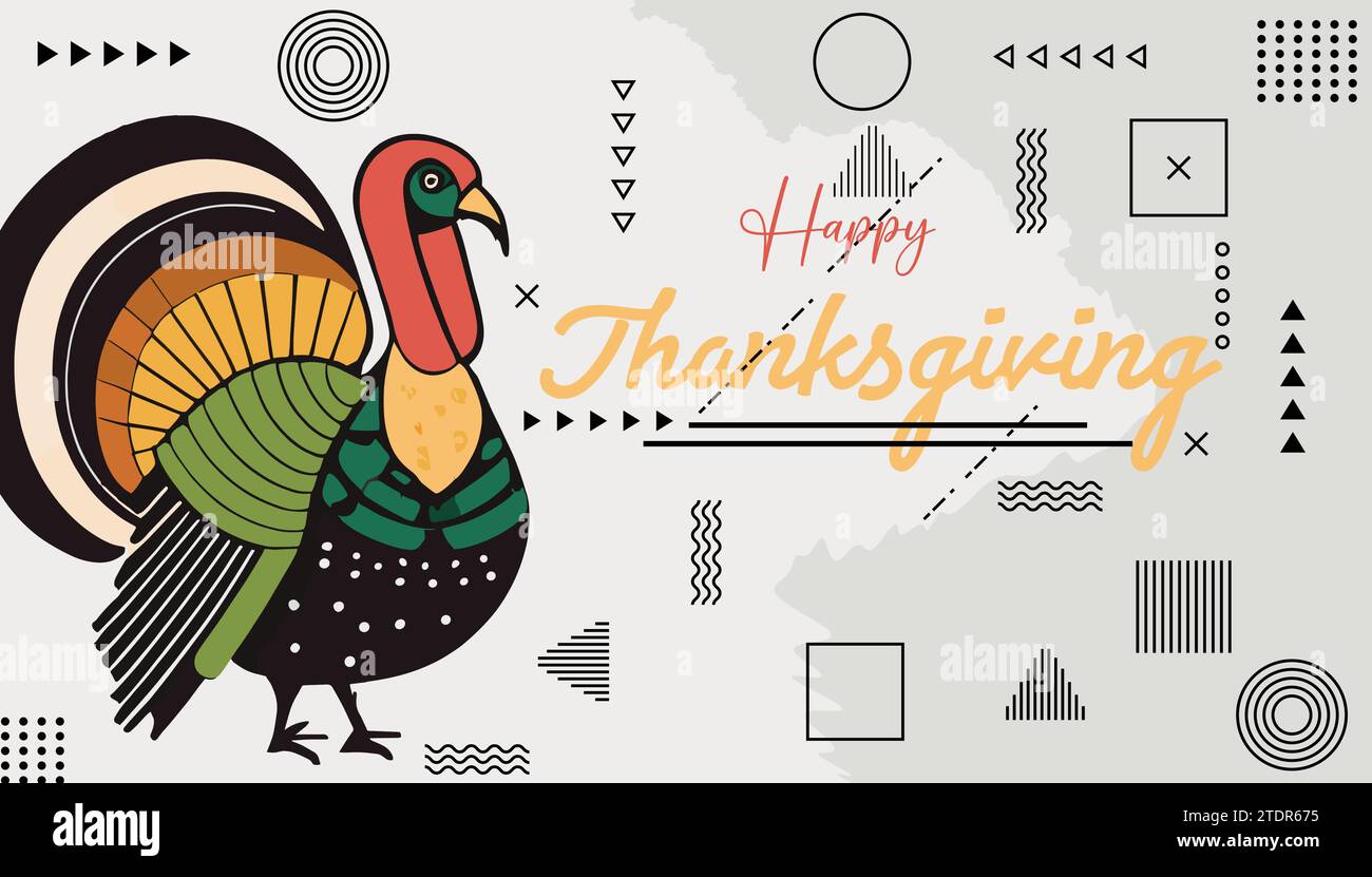 Happy Thanksgiving Day banner with Thanksgiving turkey. Vector ...