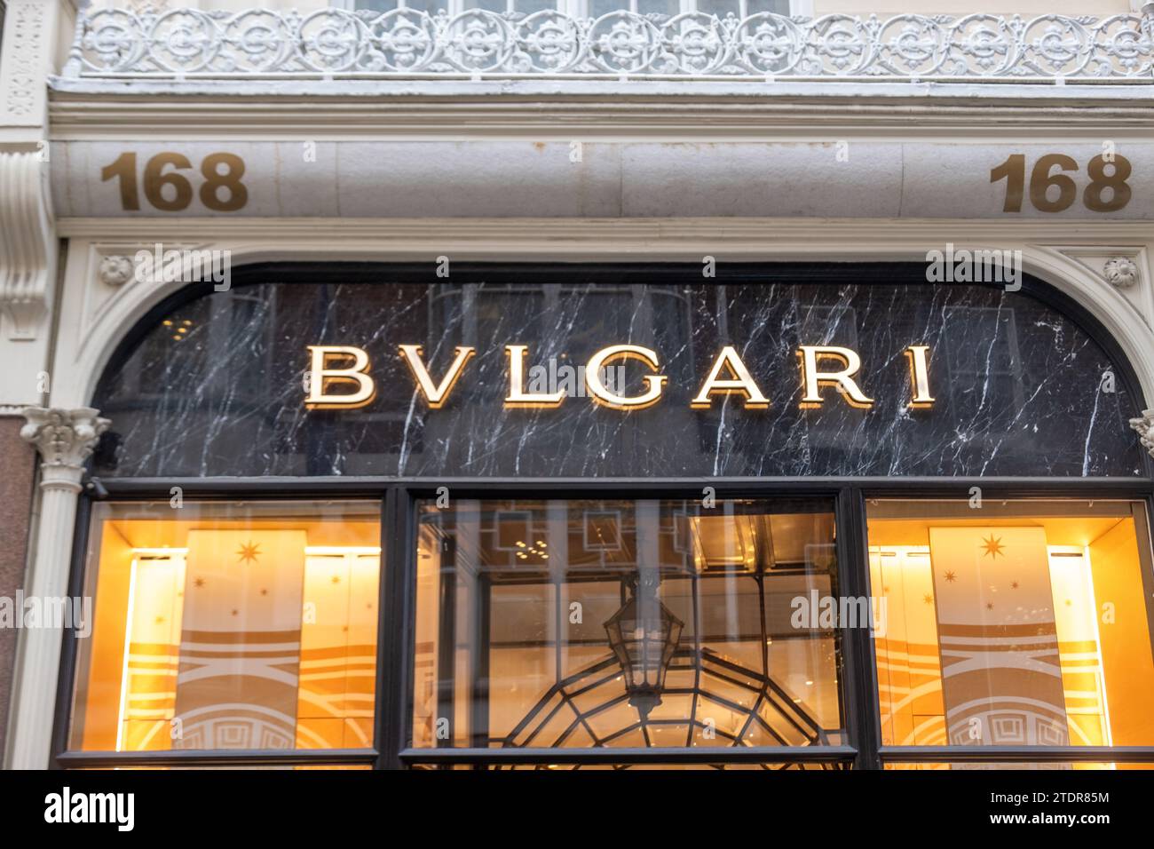 LONDON- DECEMBER 14, 2023: Bulgari jewellery store on Bond Street, Mayfair. Luxury Italian jewellery brand Stock Photo