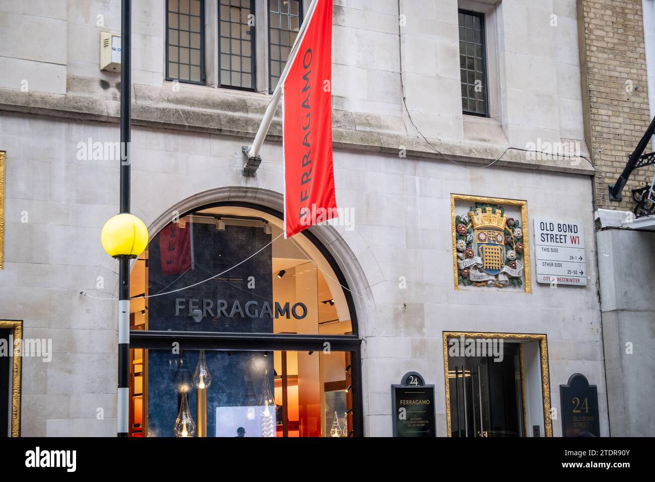 LONDON- DECEMBER 14, 2023: Salvatore Ferragamo store on Bond Street. High end fashion retailer Stock Photo
