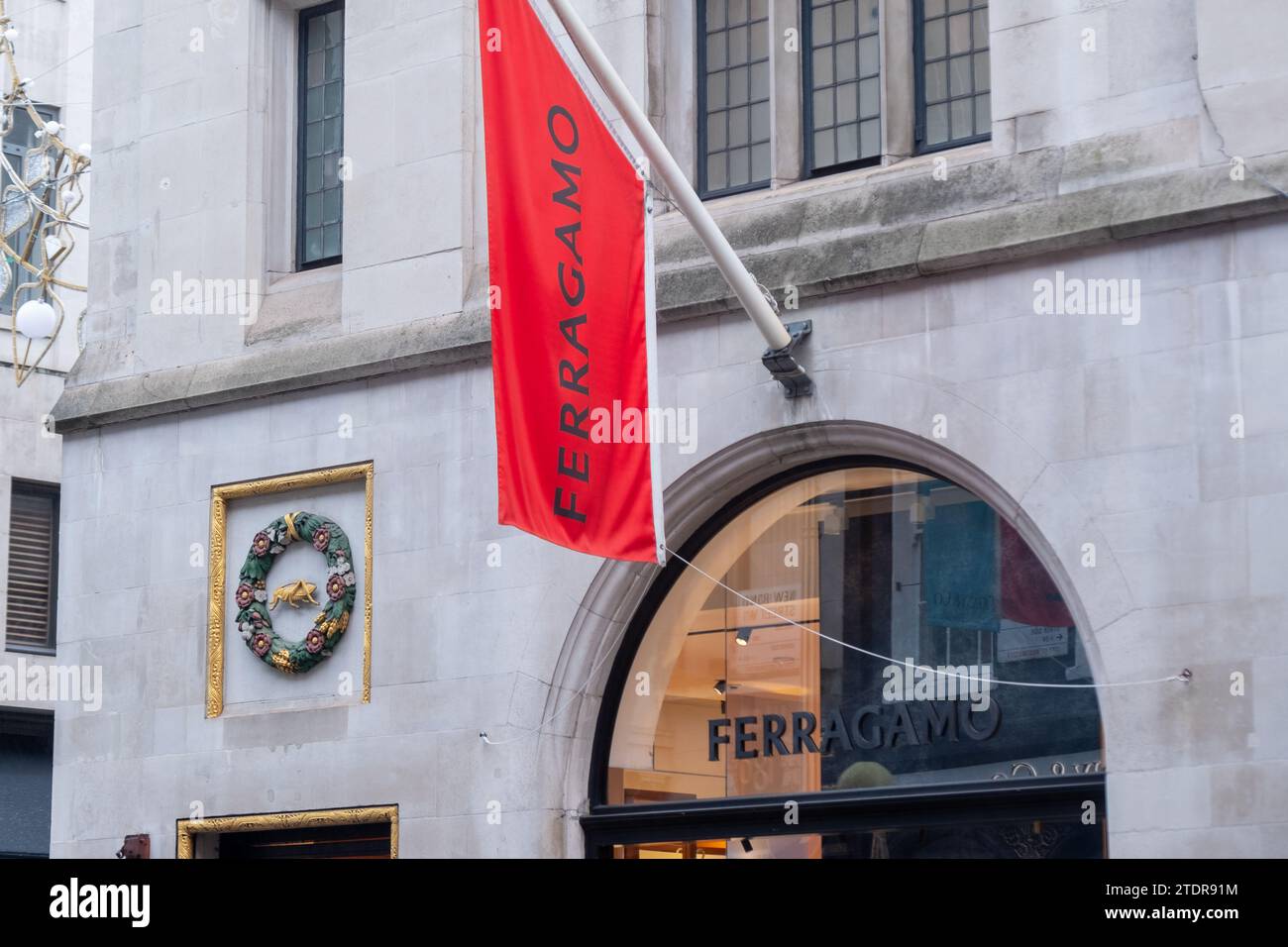 LONDON- DECEMBER 14, 2023: Salvatore Ferragamo store on Bond Street. High end fashion retailer Stock Photo