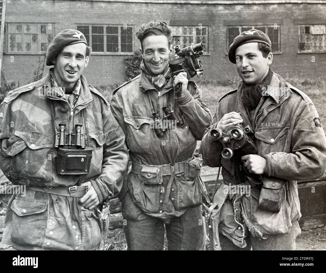 OPERATION MARKET GARDEN  September 1944. The operation was covered by three members of the Army Film and Photographic Unit  seen here back at AFPU HQ at Pinewood Studios on 28 September.  From left: Sgts  D.M.Smith, G. Walker, C.M.Lewis. Stock Photo