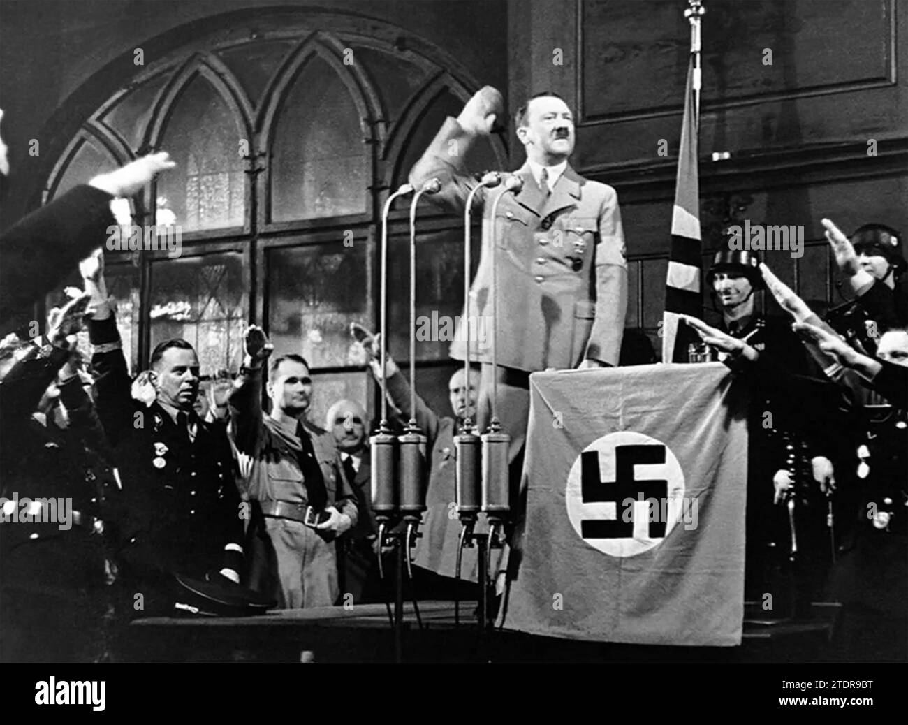 ADOLF HITLER about 1938  with Rudolf Hess saluting to his right. Stock Photo