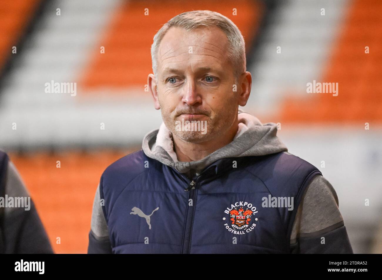 Neil Critchley Manager of Blackpool arrives ahead of the Emirates FA