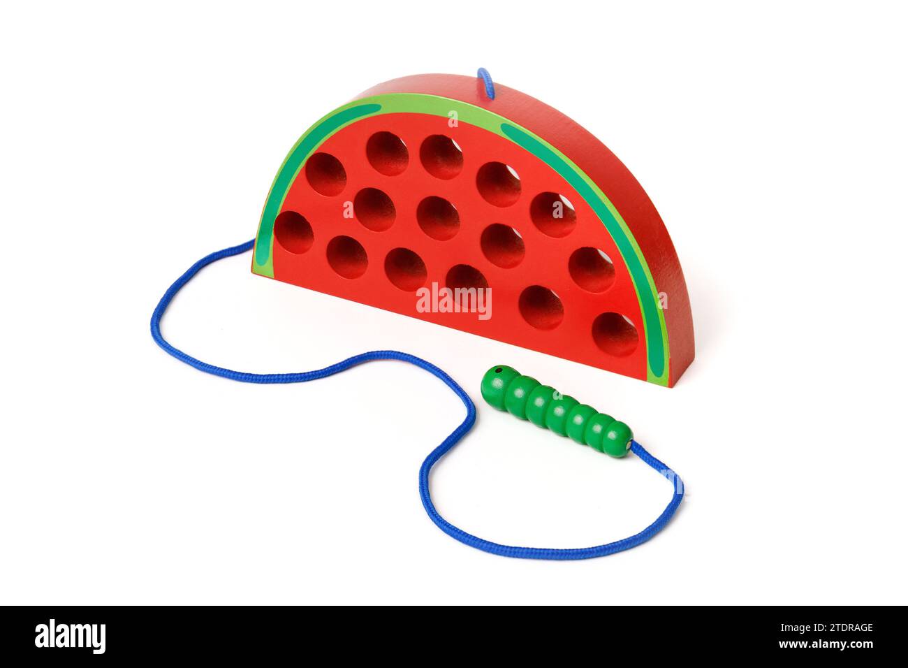 Watermelon Rackets Toy Kid's wooden toy in the shape of a red watermelon with a worm on a rope ...