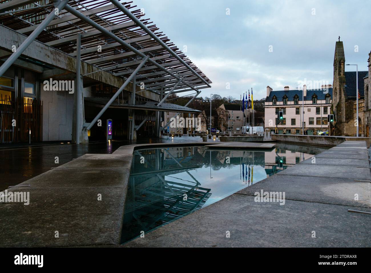 Edinburgh, UK - December, 5 2023: The Scottish Parliament. Located in the Holyrood area designed by Enric Miralles architect Stock Photo