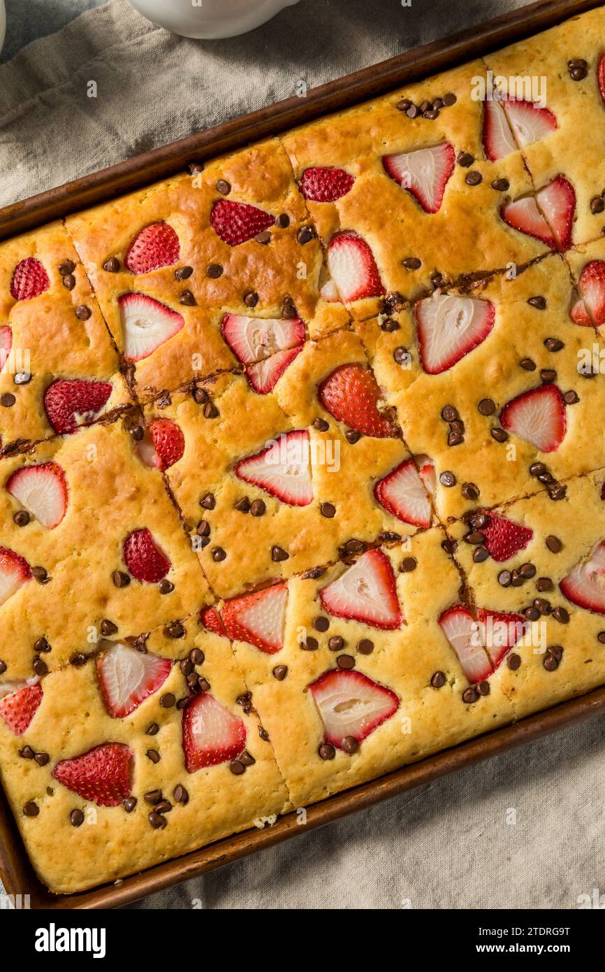 Homemade Baked Sheet Pan Pancakes with Strawberries and Chocolate Stock