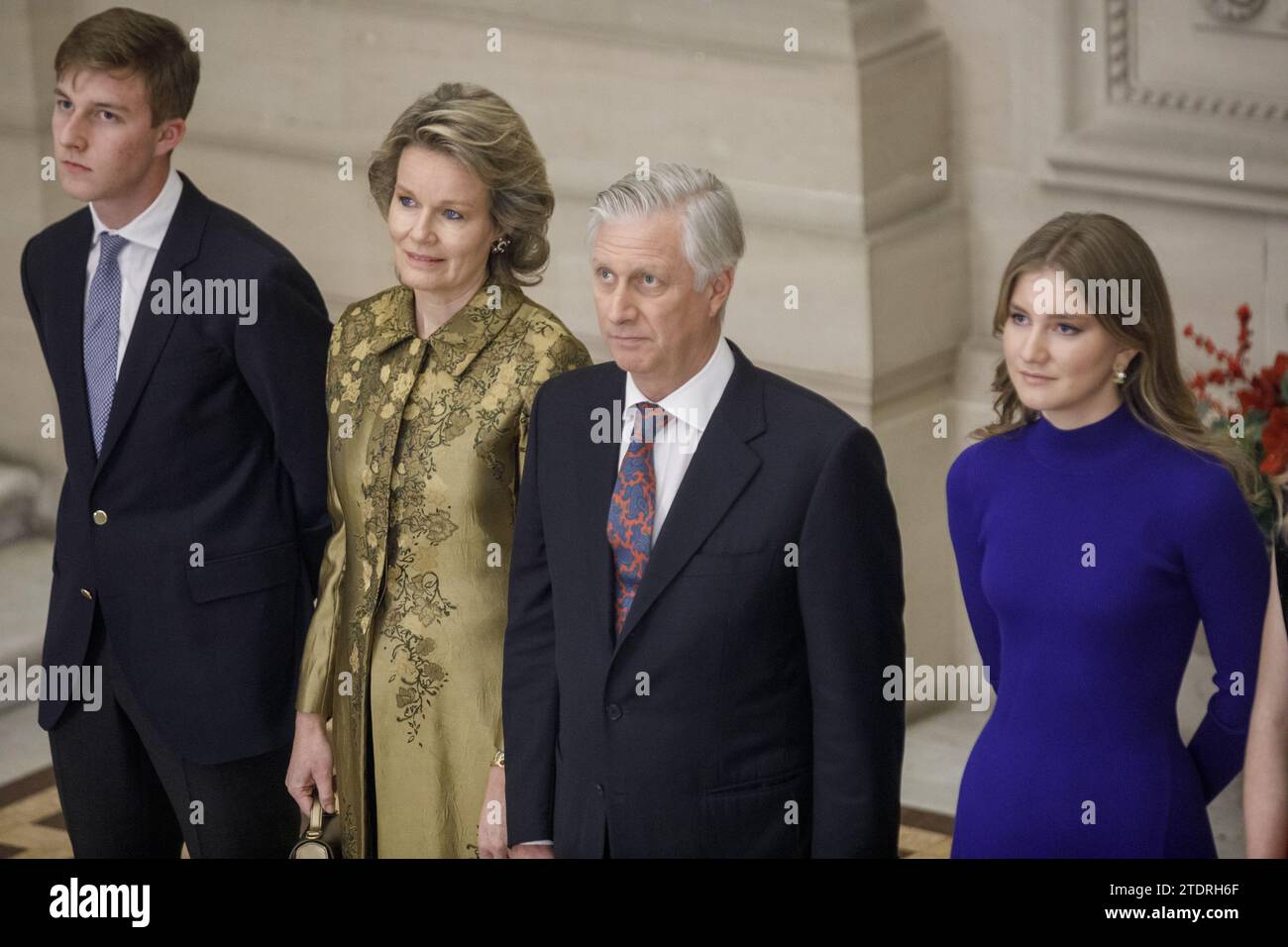 Brussels, Belgium. 19th Dec, 2023. Prince Emmanuel, Queen Mathilde of Belgium, King Philippe - Filip of Belgium and Crown Princess Elisabeth a royal reception for citizens at the Royal Palace in Brussels, Tuesday 19 December 2023. BELGA PHOTO HATIM KAGHAT Credit: Belga News Agency/Alamy Live News Stock Photo