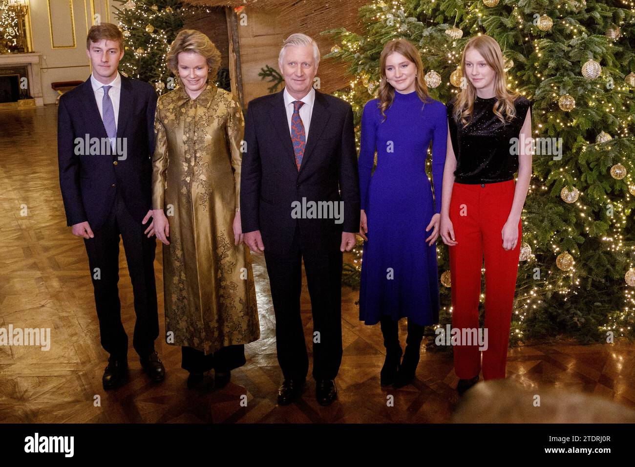 Brussels, Belgium. 19th Dec, 2023. Prince Emmanuel, Queen Mathilde of Belgium, King Philippe - Filip of Belgium, Crown Princess Elisabeth and Princess Eleonore poses for the photographer during a royal reception for citizens at the Royal Palace in Brussels, Tuesday 19 December 2023. BELGA PHOTO HATIM KAGHAT Credit: Belga News Agency/Alamy Live News Stock Photo