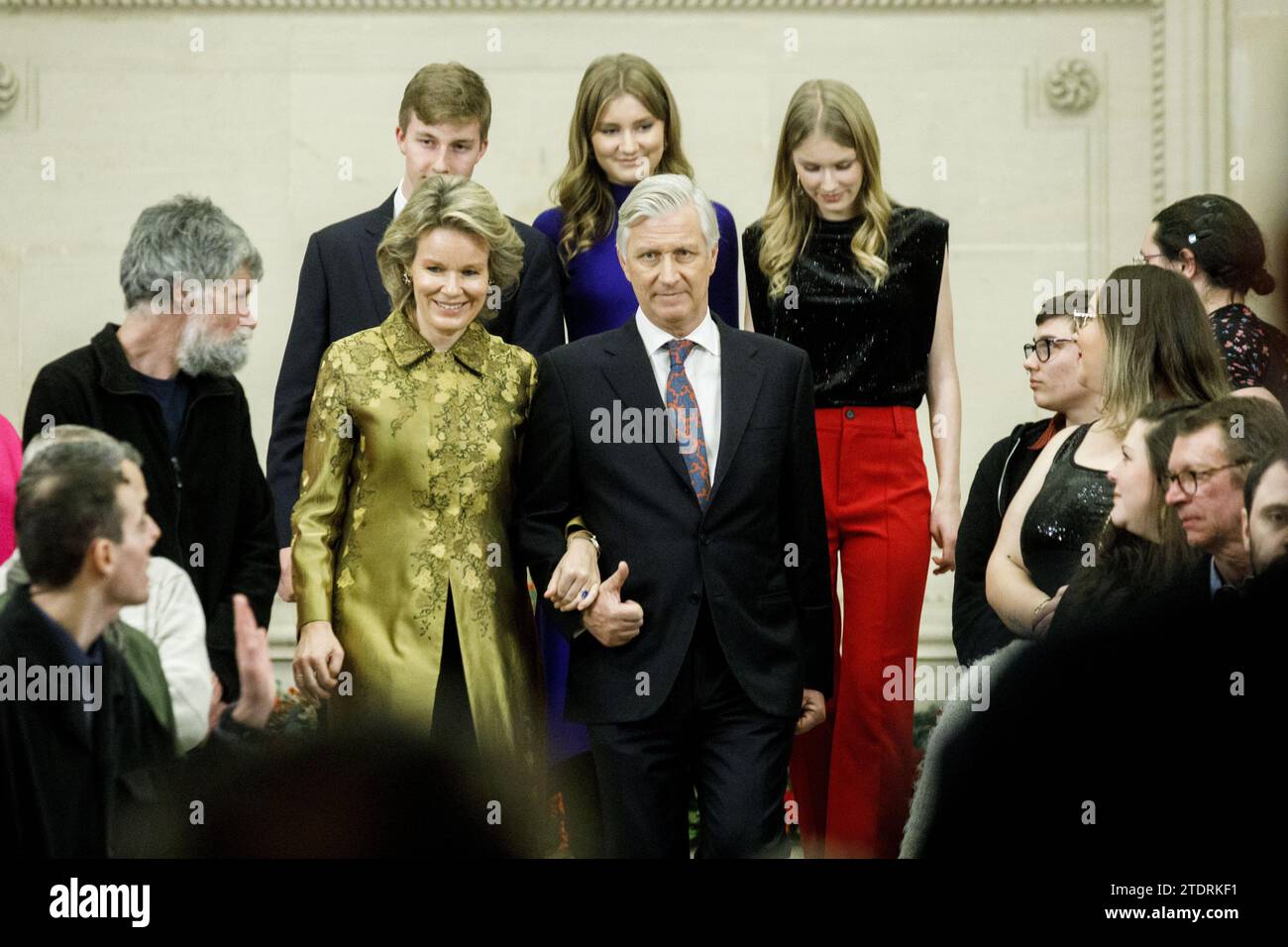 Brussels, Belgium. 19th Dec, 2023. Prince Emmanuel, Queen Mathilde of Belgium, Crown Princess Elisabeth, King Philippe - Filip of Belgium and Princess Eleonore pictured during a royal reception for citizens at the Royal Palace in Brussels, Tuesday 19 December 2023. BELGA PHOTO HATIM KAGHAT Credit: Belga News Agency/Alamy Live News Stock Photo