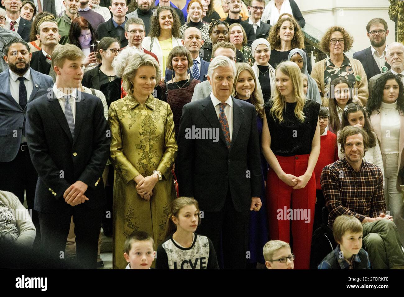 Brussels, Belgium. 19th Dec, 2023. Prince Emmanuel, Queen Mathilde of Belgium, King Philippe - Filip of Belgium, Crown Princess Elisabeth and Princess Eleonore pictured at a royal reception for citizens at the Royal Palace in Brussels, Tuesday 19 December 2023. BELGA PHOTO HATIM KAGHAT Credit: Belga News Agency/Alamy Live News Stock Photo