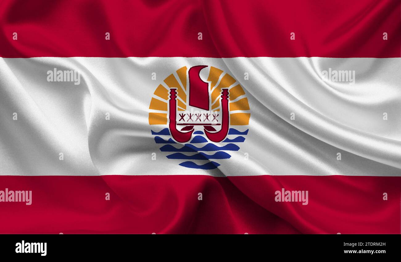 High detailed flag of French Polynesia. National French Polynesia flag. 3D illustration. Stock Photo