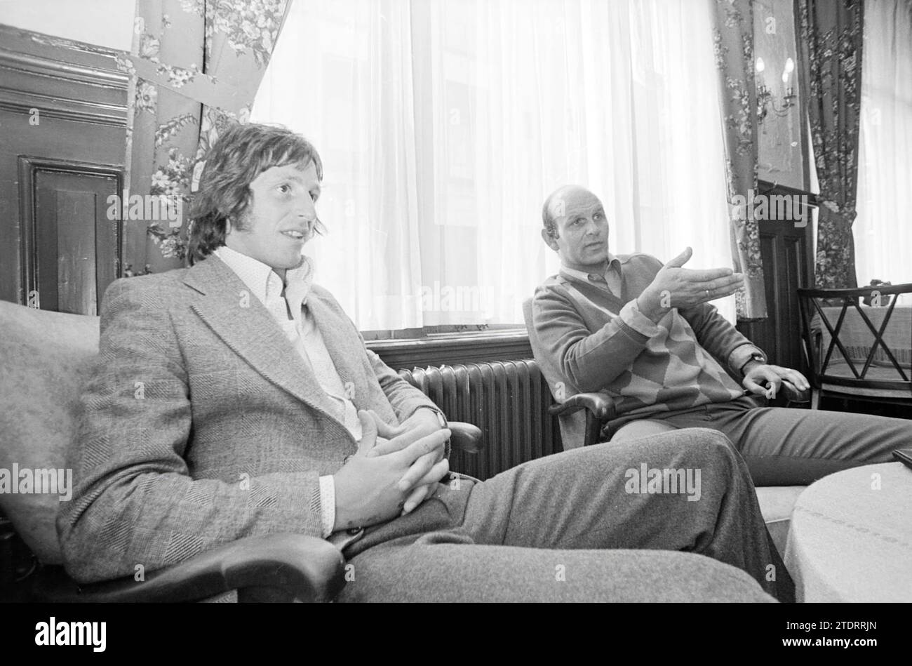 Scottish player J. Cordna van Haarlem with Barry Hughes, Football Haarlem, 20-06-1973, Whizgle News from the Past, Tailored for the Future. Explore historical narratives, Dutch The Netherlands agency image with a modern perspective, bridging the gap between yesterday's events and tomorrow's insights. A timeless journey shaping the stories that shape our future Stock Photo