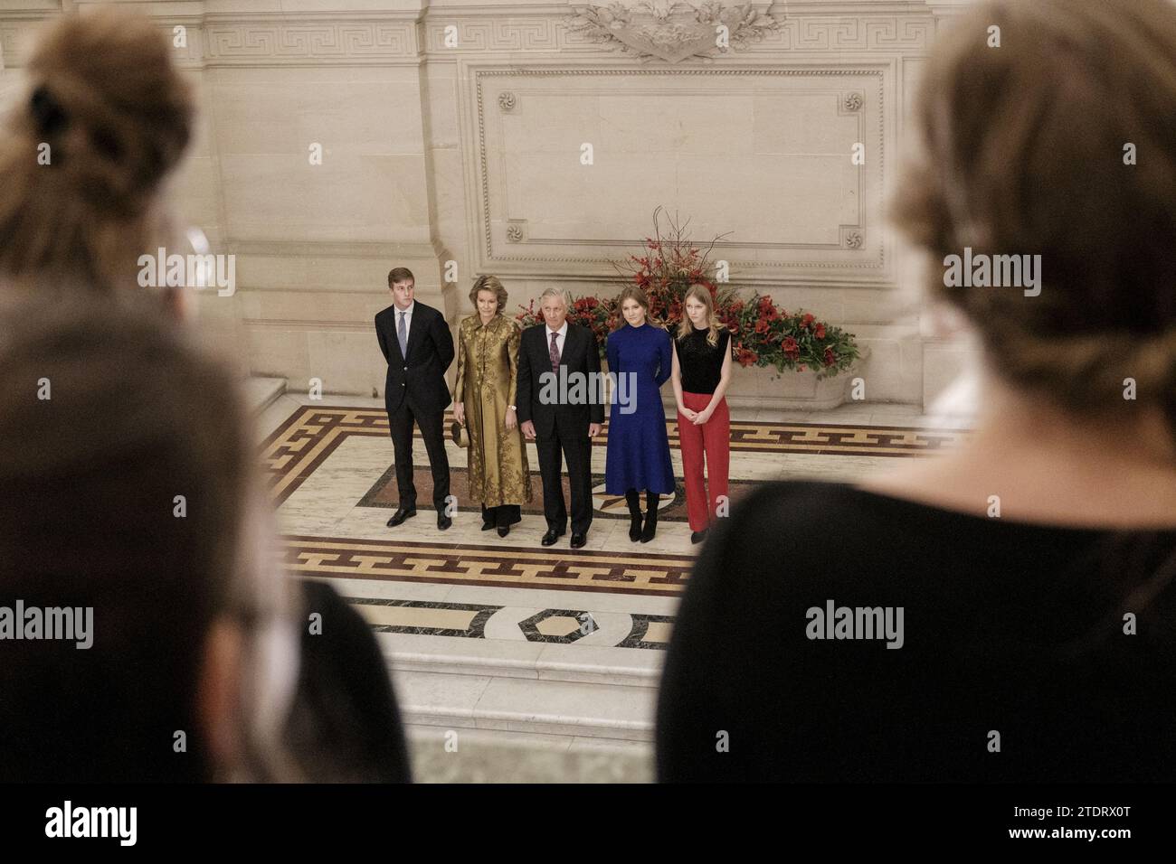 Brussels, Belgium. 19th Dec, 2023. Prince Emmanuel, Queen Mathilde of Belgium, King Philippe - Filip of Belgium, Crown Princess Elisabeth and Princess Eleonore pictured during a royal reception for citizens at the Royal Palace in Brussels, Tuesday 19 December 2023. BELGA PHOTO HATIM KAGHAT Credit: Belga News Agency/Alamy Live News Stock Photo