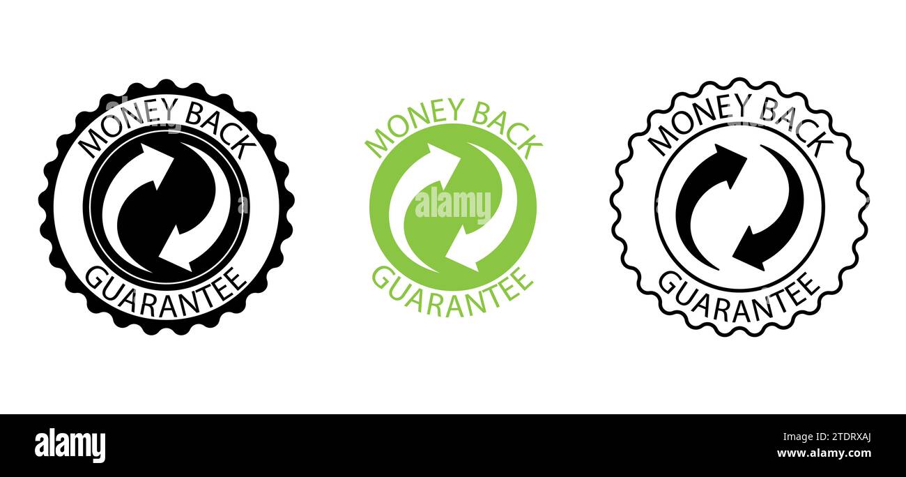 Money back guarantee stamp sign set. Vector icon collection Stock ...