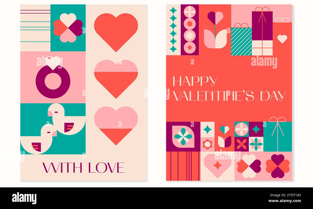 Happy Valentines day geometric abstract greeting card, poster set ...