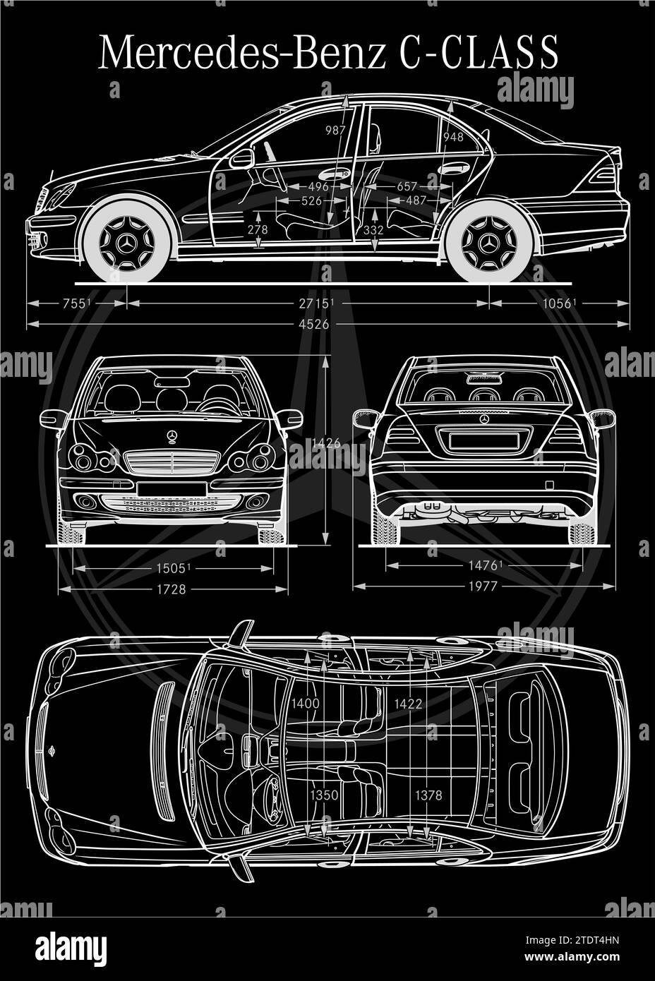 Mercedes Benz C Class 2005 car blueprint Stock Vector
