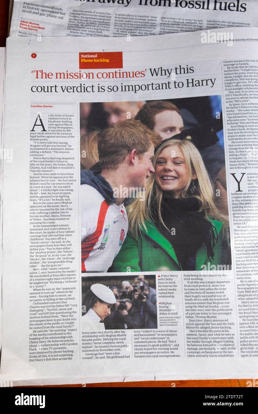 'The mission continues' Why this court verdict is so important for (Prince) Harry' Guardian newspaper headline phone hacking case 2023 London UK Stock Photo