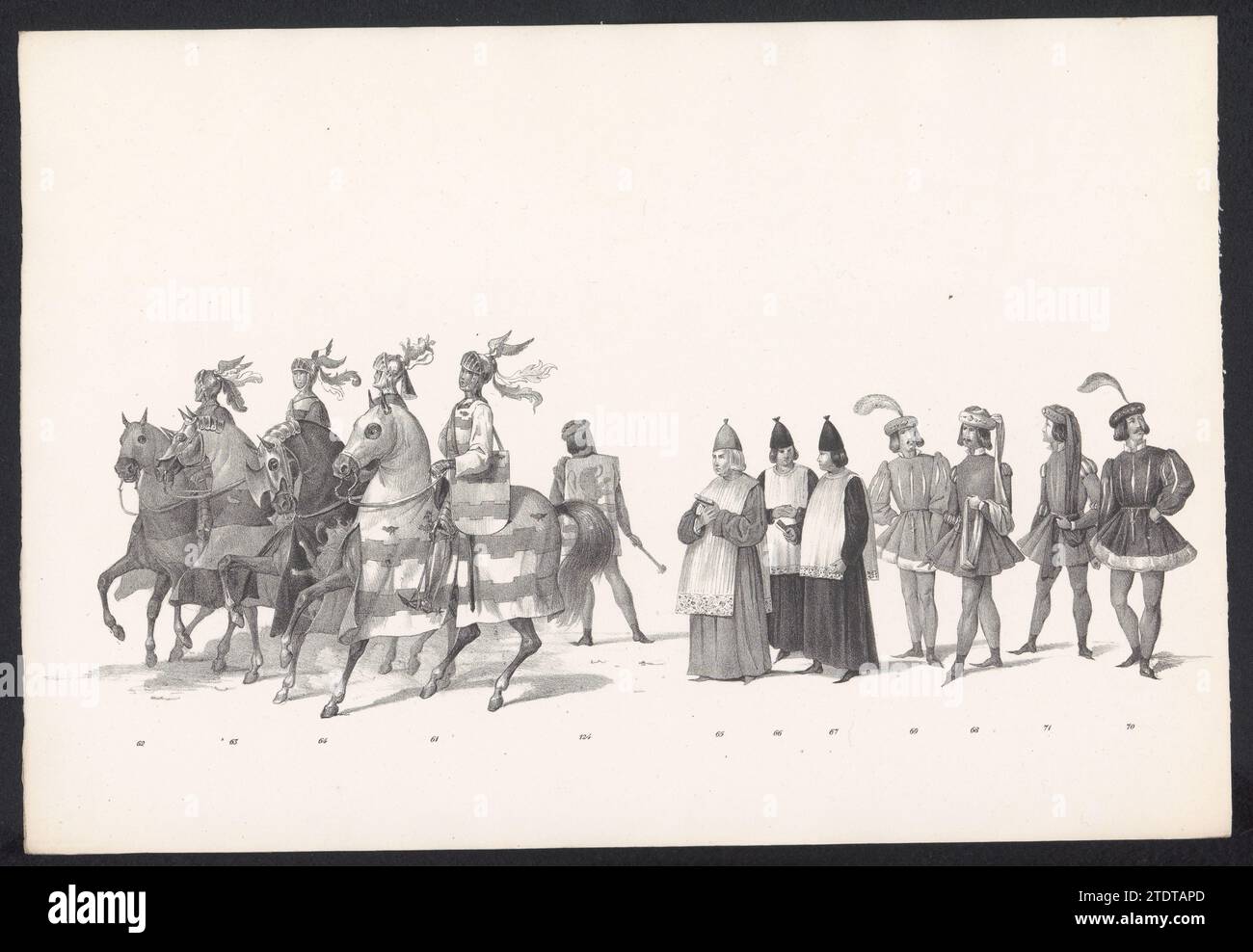 Maskerade by students from the Leidse Hogeschool, 1840 (plate 10), 1840 Historically costumed parade of the students of the Hogeschool van Leiden on February 8, 1840. The parade depicts the entry of Duke Jan van Beieren in Leiden on August 18, 1420. Tenth plate in a series of nineteen unnumbered plates, with the groups numbered 62-70 . Leiden paper Historically costumed parade of the students of the Hogeschool van Leiden on February 8, 1840. The parade depicts the entry of Duke Jan van Beieren in Leiden on August 18, 1420. Tenth plate in a series of nineteen unnumbered plates, with the groups Stock Photo