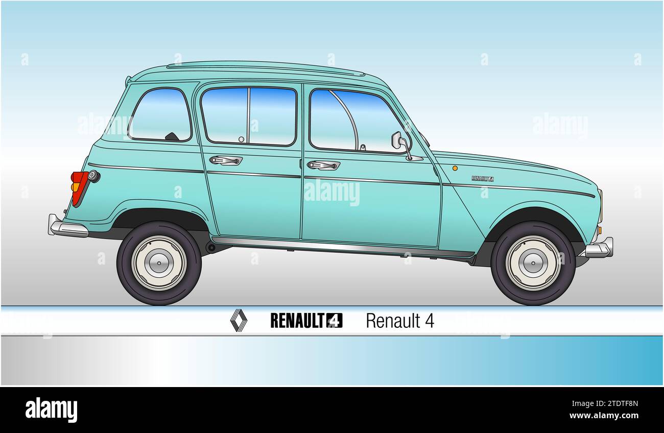 France, year 1961, Renault 4 vintage classic car, silhouette, vector illustration Stock Photo