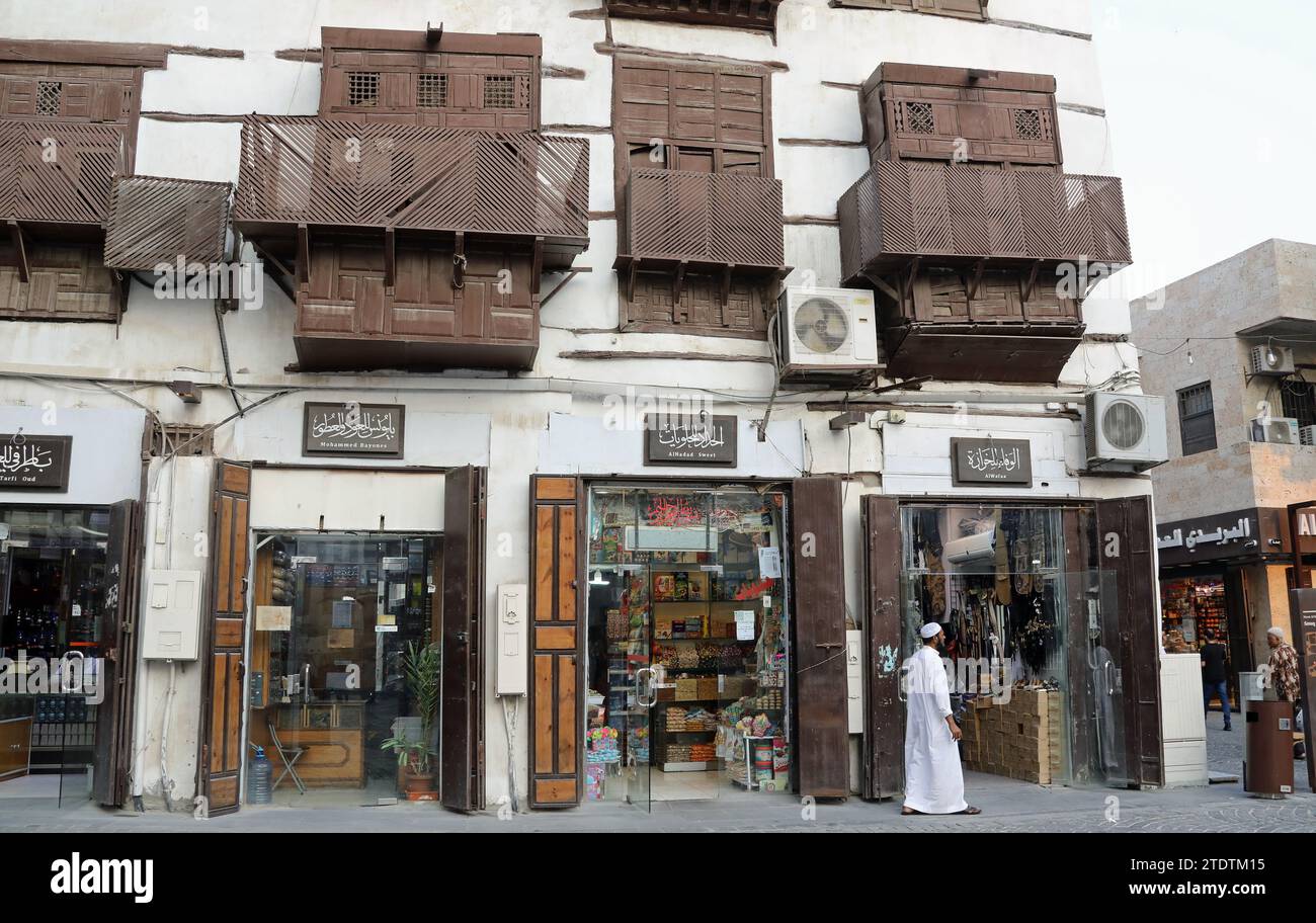 Shops in the Souq al Alawi at Jeddah in Saudi Arabia Stock Photo