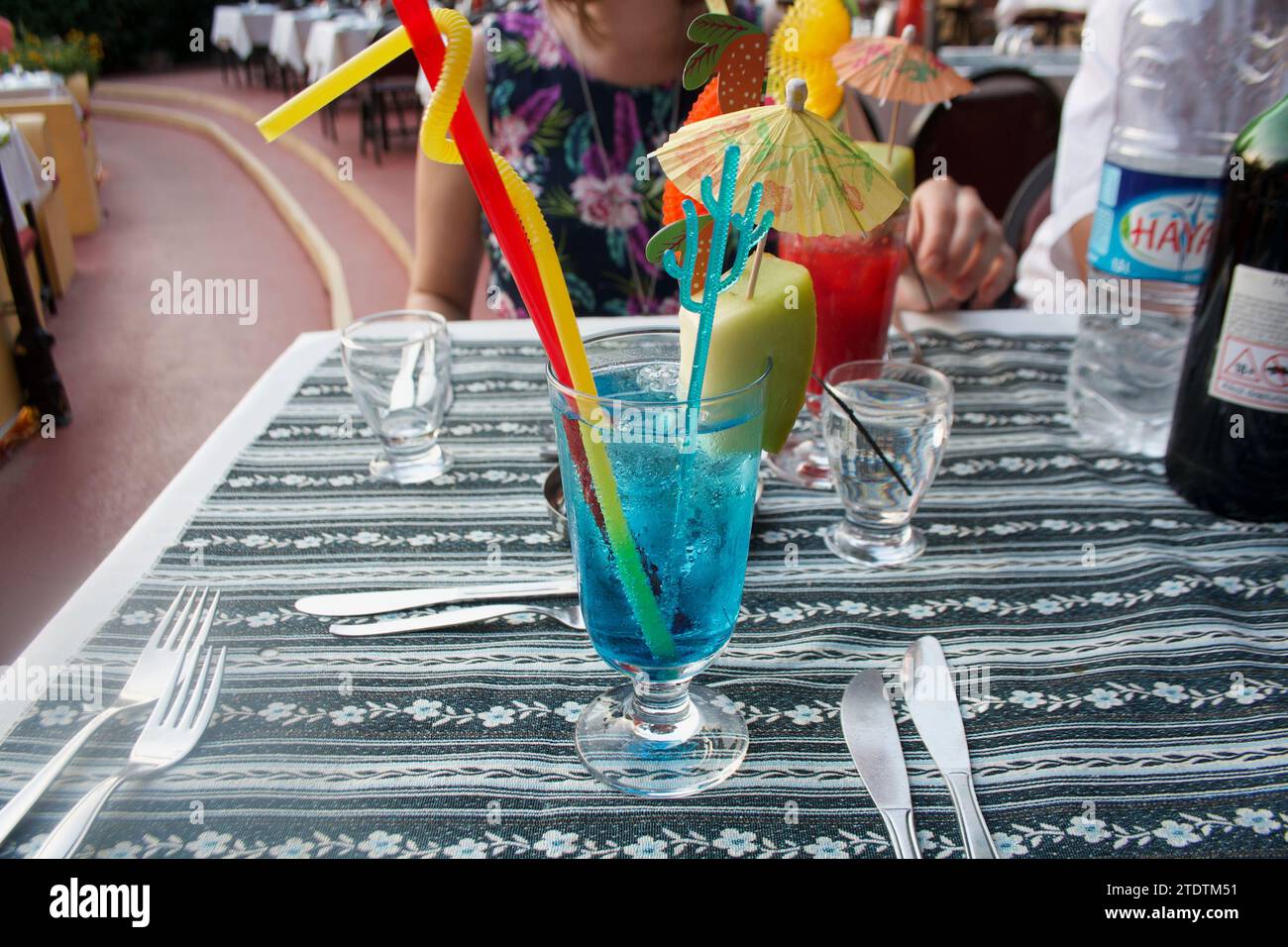 Cocktails served on a restaurant table while waiting for dinner Stock Photo
