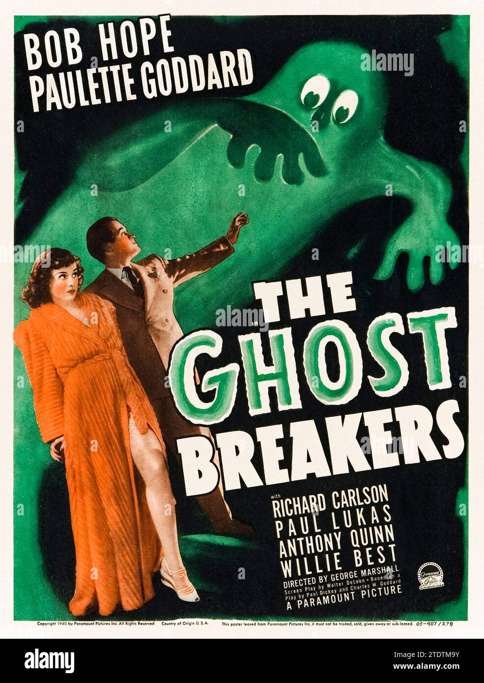 The Ghost Breakers (1940) directed by George Marshall and starring Walter DeLeon, Paul Dickey and Charles W. Goddard. A radio broadcaster, his quaking manservant and an heiress investigate the mystery of a haunted castle in Cuba. Photograph of an original 1940 US window card, for editorial use only.  Credit:  Media Associates / Paramount Pictures Stock Photo