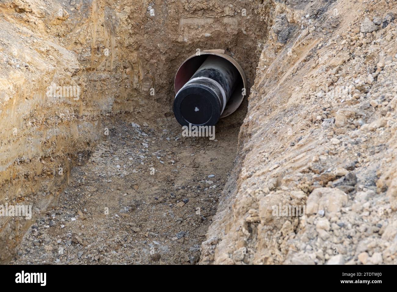 Digged heating pipes in a construction site. Install underground