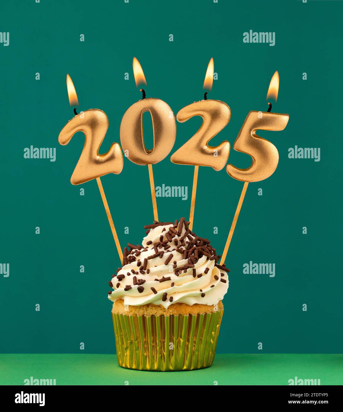 Happy New Year 2025 Candles in the form of lit numbers Stock Photo