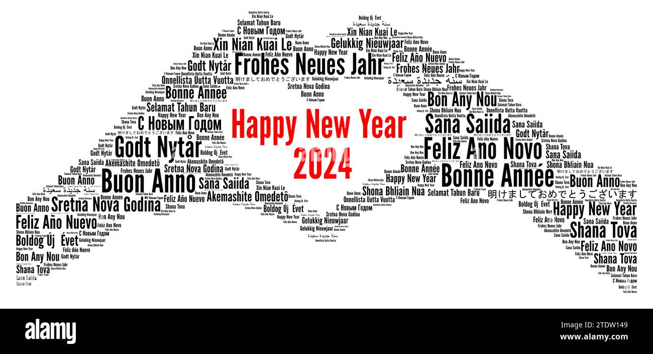 Happy New Year 2024 word cloud in different languages Stock Photo Alamy
