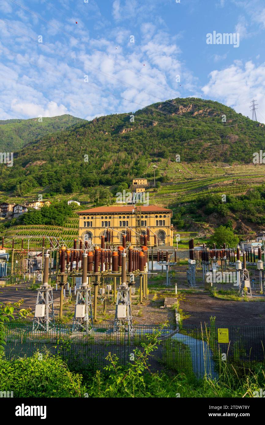 Tirano: water power station Villa di Tirano-A2A (Centrale di Stazzona) in Sondrio, Lombardia, Lombardy, Italy Stock Photo