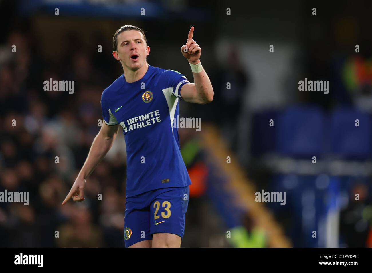 19th December 2023; Stamford Bridge, Chelsea, London, England: Carabao Cup Football, Chelsea versus Newcastle United; Conor Gallagher of Chelsea celebrates as he scores his penalty in the shoot out Stock Photo