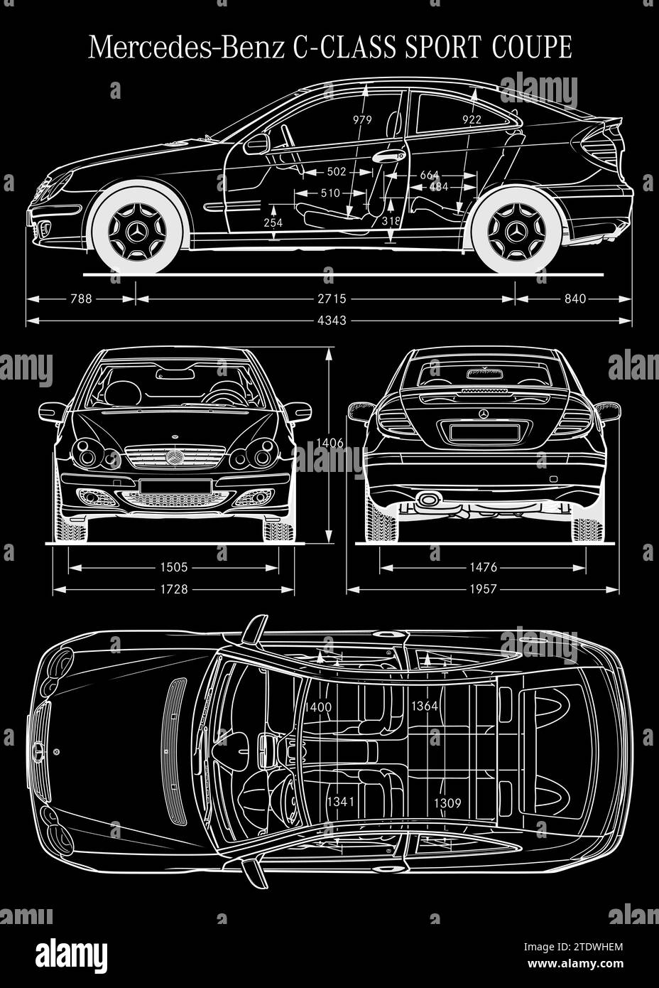 Mercedes Benz C Class Sport Coupe 2005 car blueprint Stock Vector