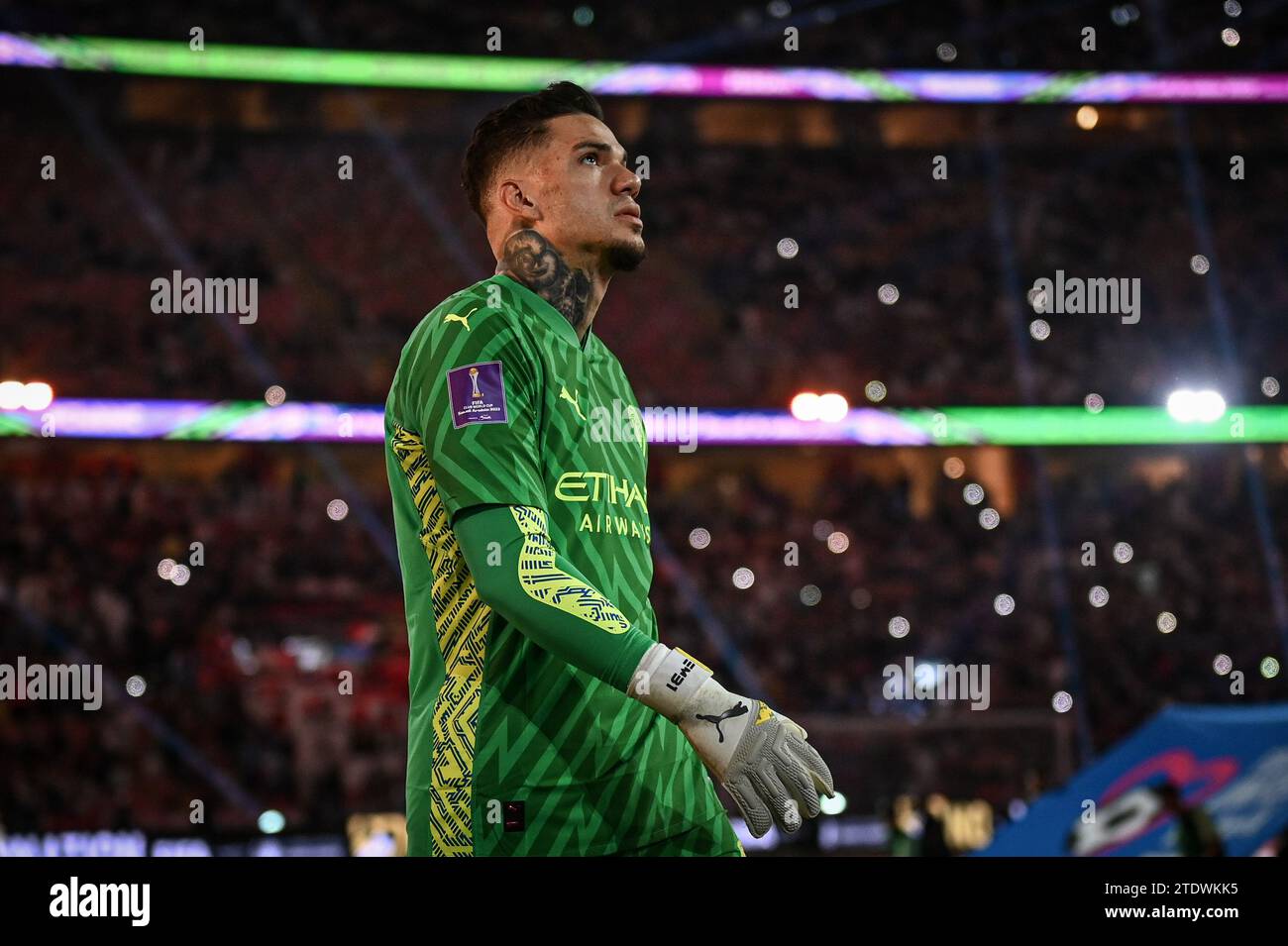 Jeddah, Saudi Arabia. 19th Dec, 2023. King Abdullah Sports City Goalkeeper Ederson Moraes of Manchester City enters field of play before the FIFA Club World Cup Semi Final between Urawa Reds of Japan and Manchester City of England at the King Abdullah Sports City Stadium in Jeddah, Saudi Arabia. City won the game 3-0 and will play Fluminense of Brazil in the final on Friday. (Alexandre Neto/SPP) Credit: SPP Sport Press Photo. /Alamy Live News Stock Photo