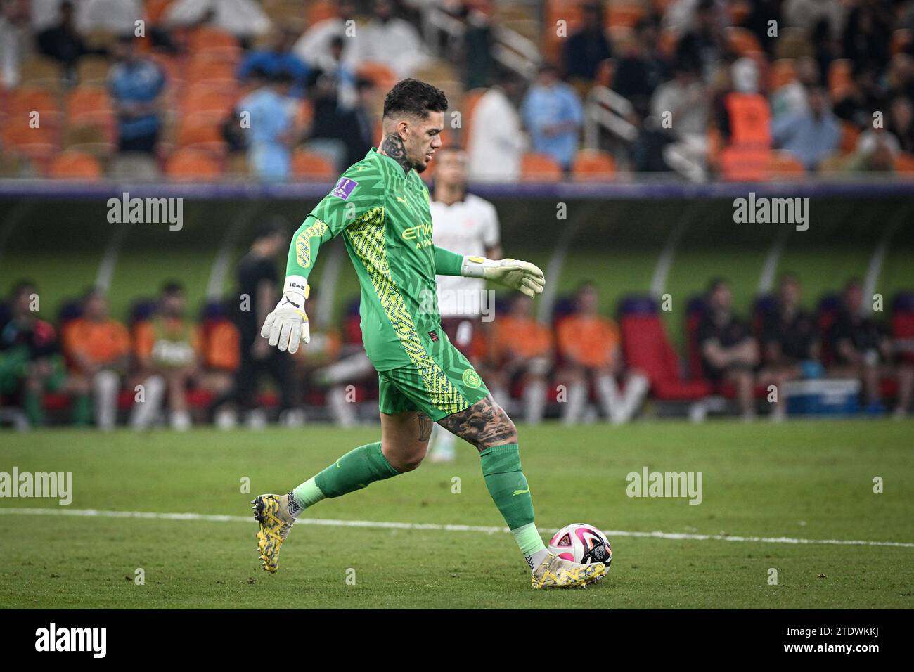 Jeddah, Saudi Arabia. 19th Dec, 2023. King Abdullah Sports City Goalkeeper Ederson Moraes of Manchester City in action during the FIFA Club World Cup Semi Final between Urawa Reds of Japan and Manchester City of England at the King Abdullah Sports City Stadium in Jeddah, Saudi Arabia. City won the game 3-0 and will play Fluminense of Brazil in the final on Friday. (Alexandre Neto/SPP) Credit: SPP Sport Press Photo. /Alamy Live News Stock Photo