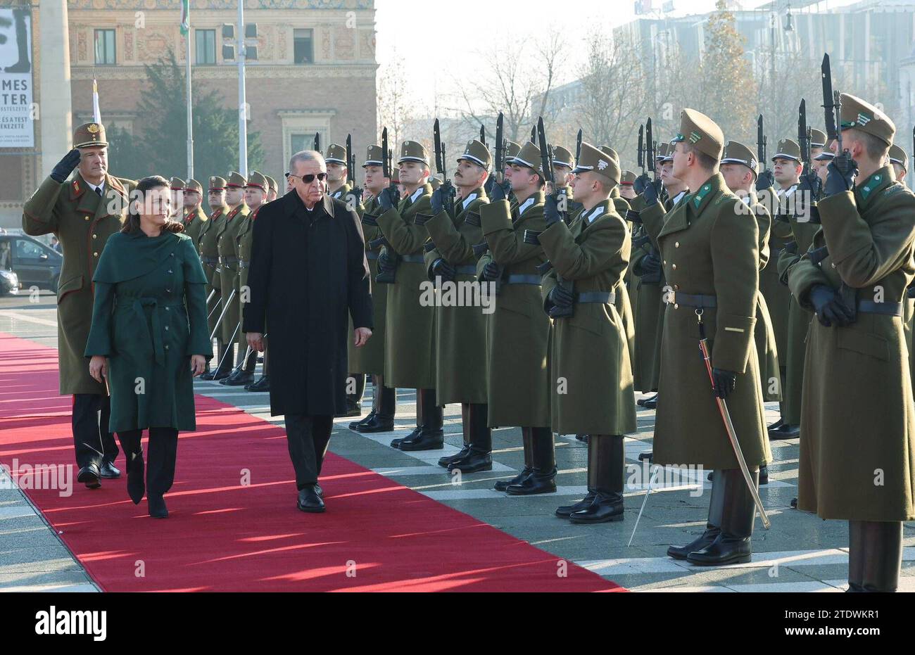 Recep Tayyip Erdogan is being greeted by the Hungarian President ...