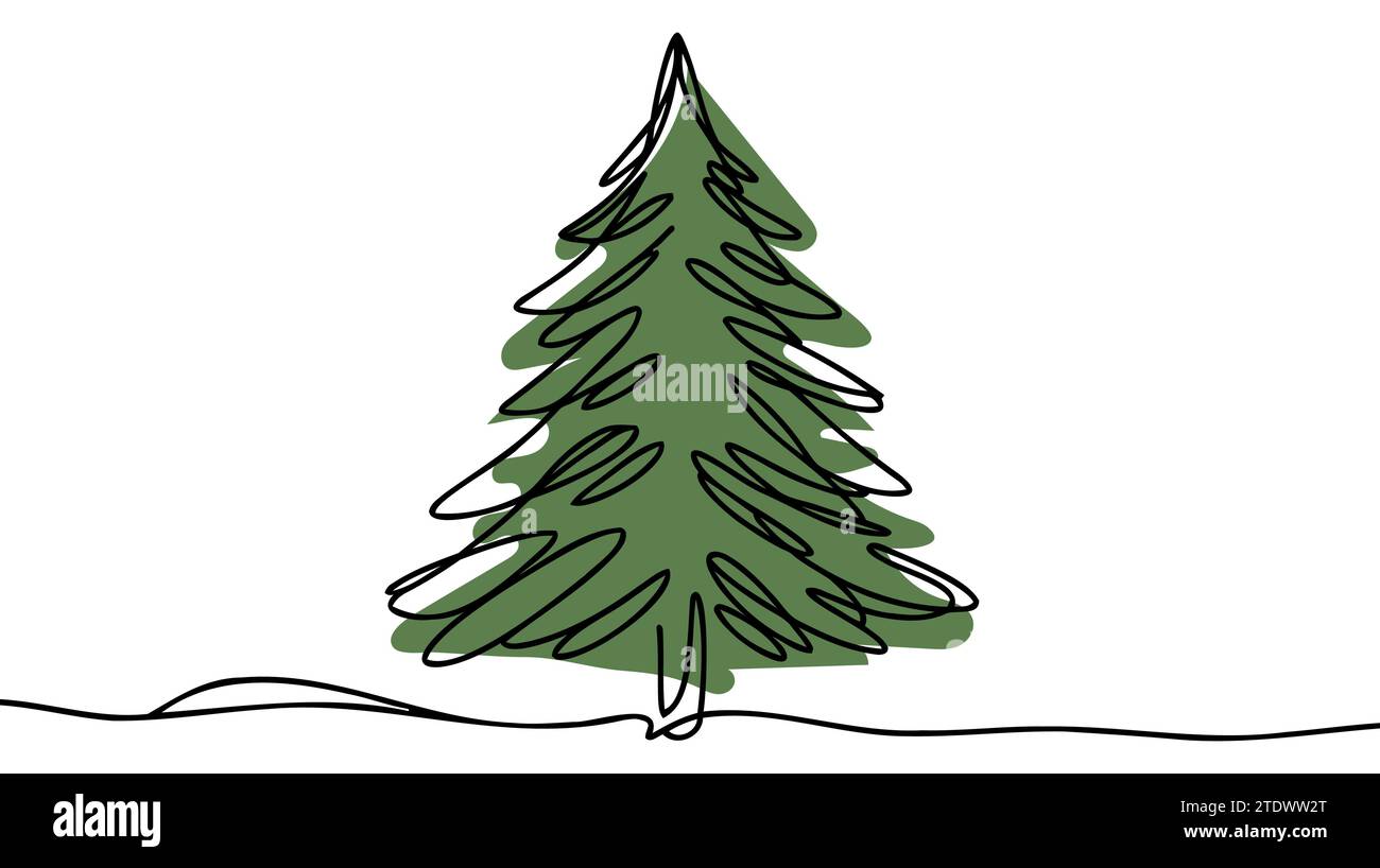 Christmas tree line background. Green One line drawing background. Continuous line drawing of christmas tree icon Stock Vector