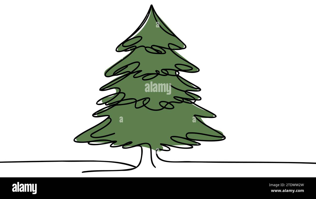 Christmas tree line background. Green One line drawing background. Continuous line drawing of christmas tree icon Stock Vector