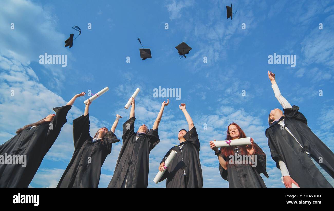 Graduation Caps Thrown in the Air Stock Photo Alamy
