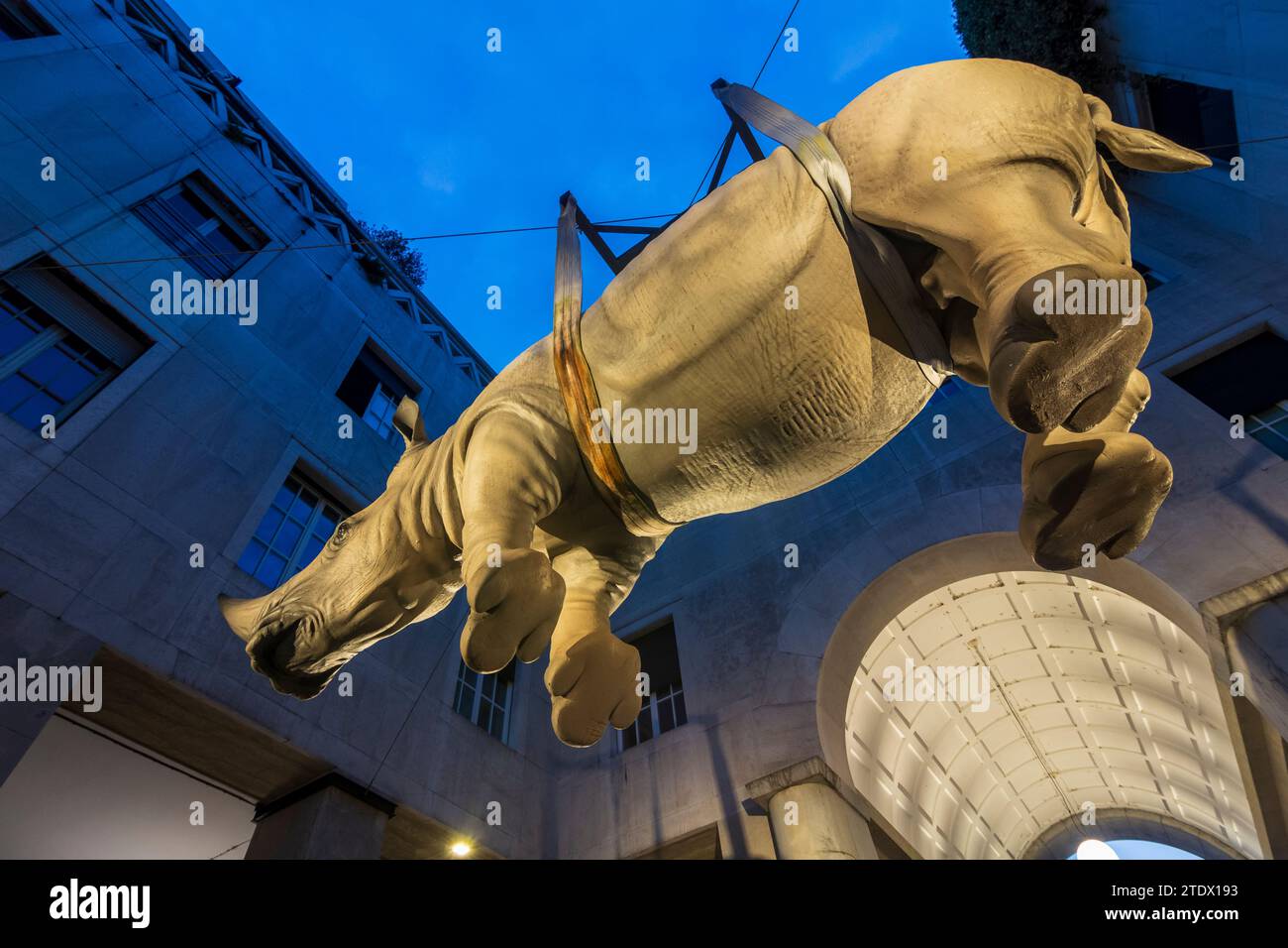 Displayed Brescia: Rhino statue is a contemporary art installation by artist ...
