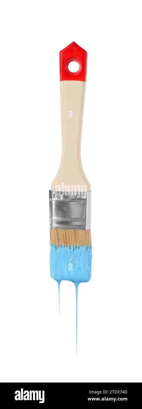 Brush with light blue paint isolated on white Stock Photo - Alamy