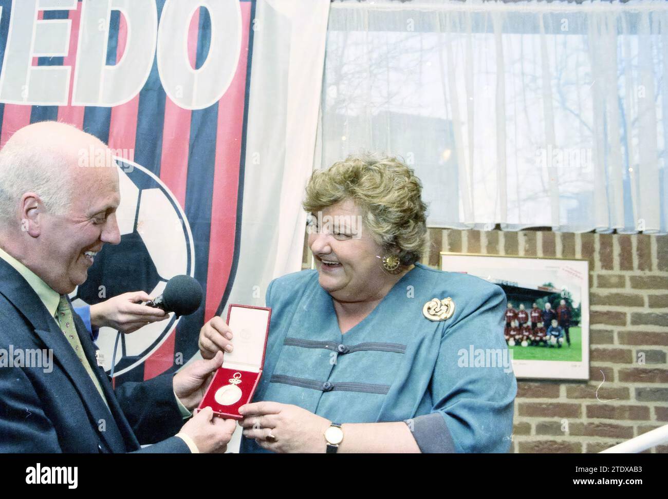 The Haarlem football club EDO has existed for a hundred years and has been awarded the Royal Medal of Honor by State Secretary Erica Terpstra of Health, Welfare and Sport., Haarlem, The Netherlands, 01-03-1997, Whizgle News from the Past, Tailored for the Future. Explore historical narratives, Dutch The Netherlands agency image with a modern perspective, bridging the gap between yesterday's events and tomorrow's insights. A timeless journey shaping the stories that shape our future. Stock Photo