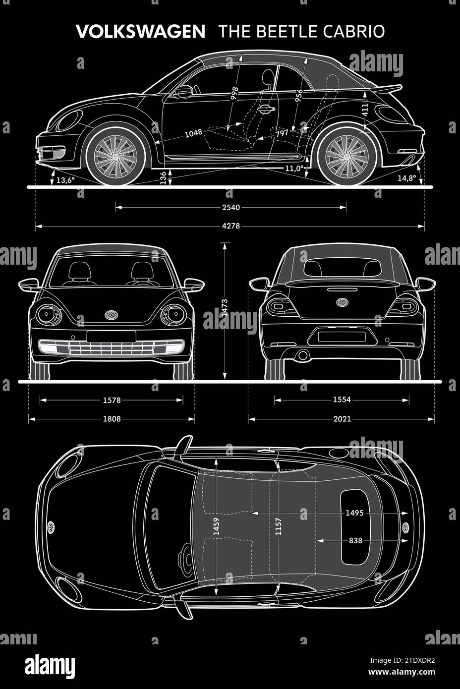 Volkswagen Beetle Cabrio 2015 car blueprint Stock Vector
