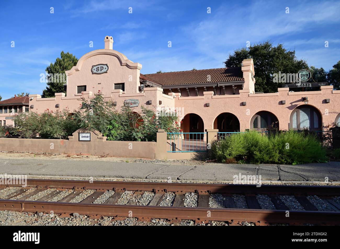 Davis, California, USA. The historic railroad station in the college town of Davis, California, home to the University of California, Davis. Stock Photo