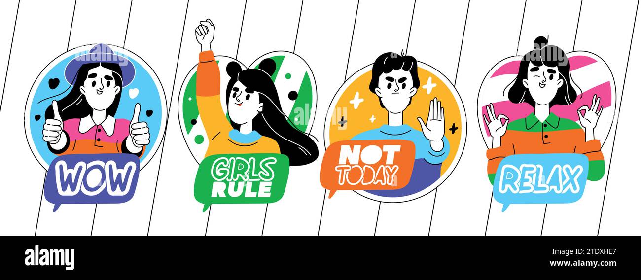 Vector Sticker pack with funny people Stock Vector